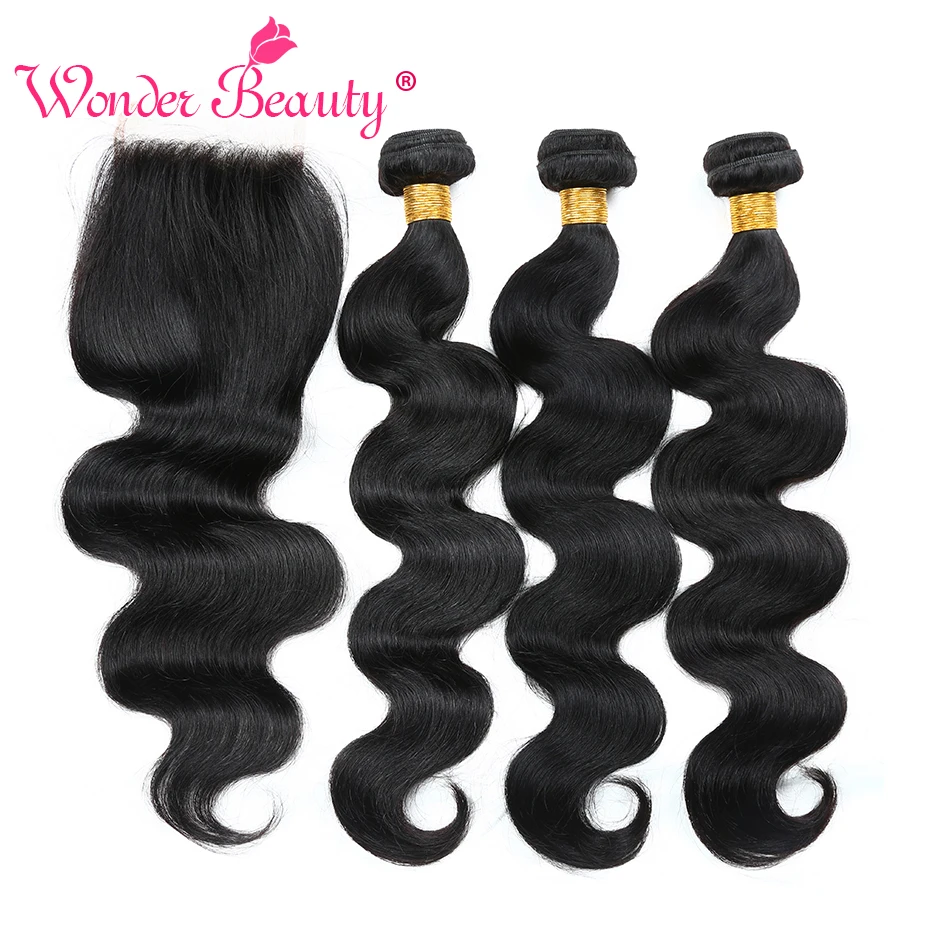 Wonder Beauty Malaysian Hair Body Wave Extensions 3 Bundles With Lace Closure Non-Remy Human Hair Weave pieces Free Shipping Wonder Beauty Malaysian Hair Body Wave Extensions 3 Bundles With Lace Closure Non-Remy Human Hair Weave pieces Free Shipping