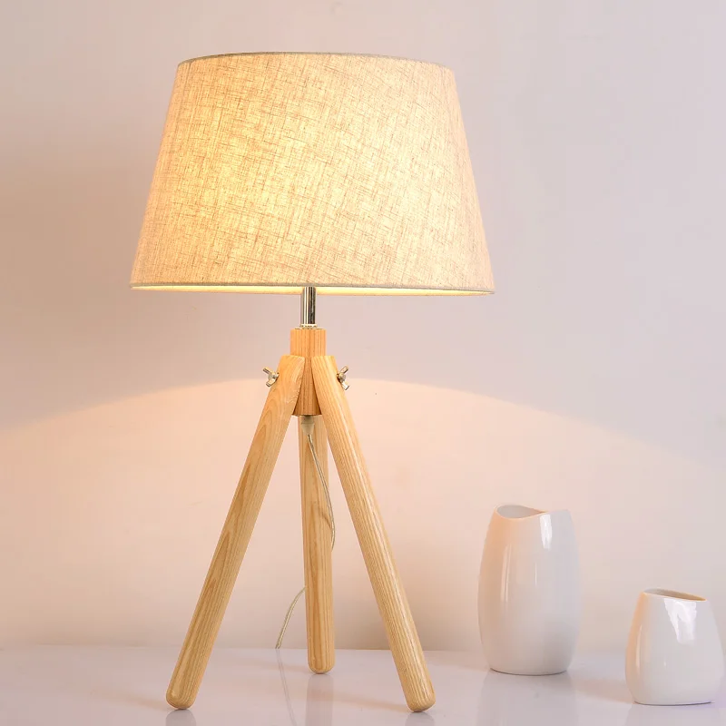 

SETTEMBRE Modern Table Lamp Solid Wood Triangle Lamp White Linen Pattern Shade Table Lights Wood Fabric Reading Light