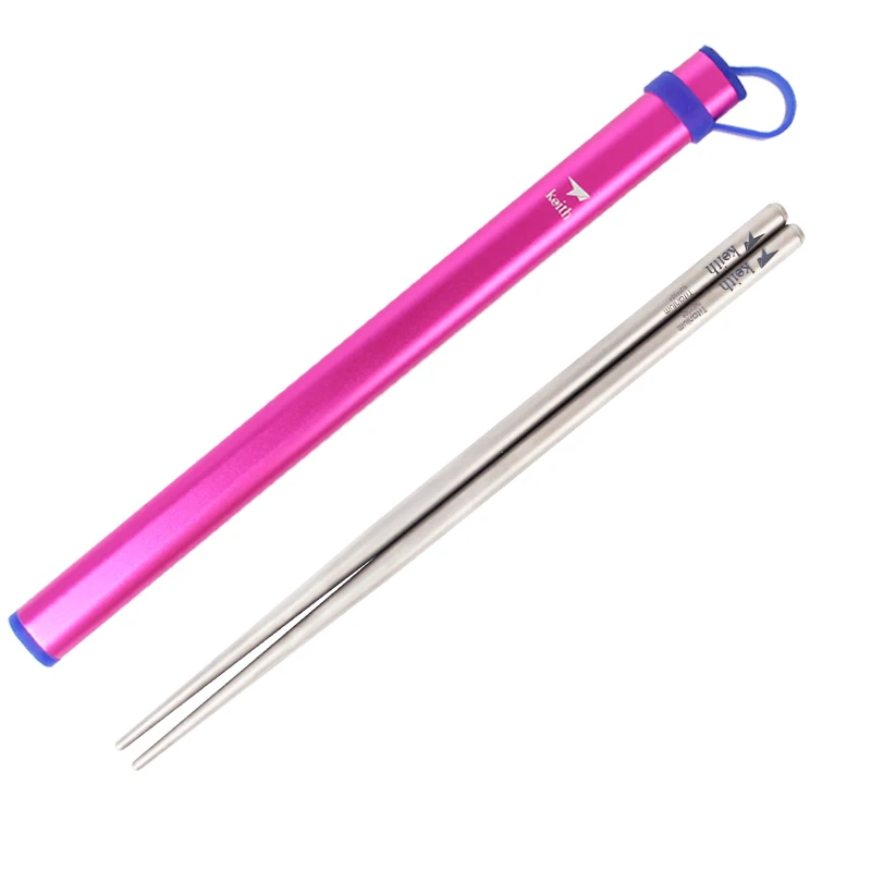 Keith Ultra-light Colorful Titanium Round Chopsticks Portable Chopsticks With Aluminum Box Outdoor tabletware Ti5620