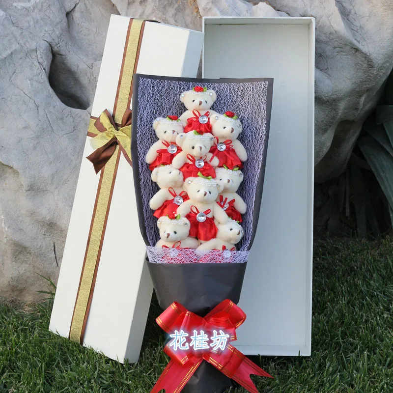 Soft Plush Toy Bouquet 9Teddy Bears Bouquet Cartoon Doll with PP Cotton