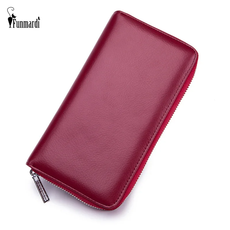 

FUNMARDI Women Wallet Split Leather RFID Blocking Credit Card Holder Men Anti Theft Travel Passport Long Purse Lady WLHB1997