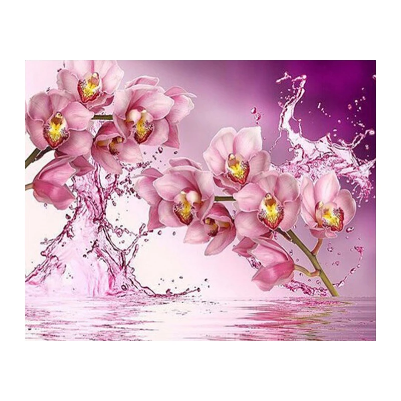 5D Diy Diamond Painting Cross Stitch Kit pink orchid Diamond Embroidery Full Mosaic Resin Flowers Rhinestone Crafts Needlework 