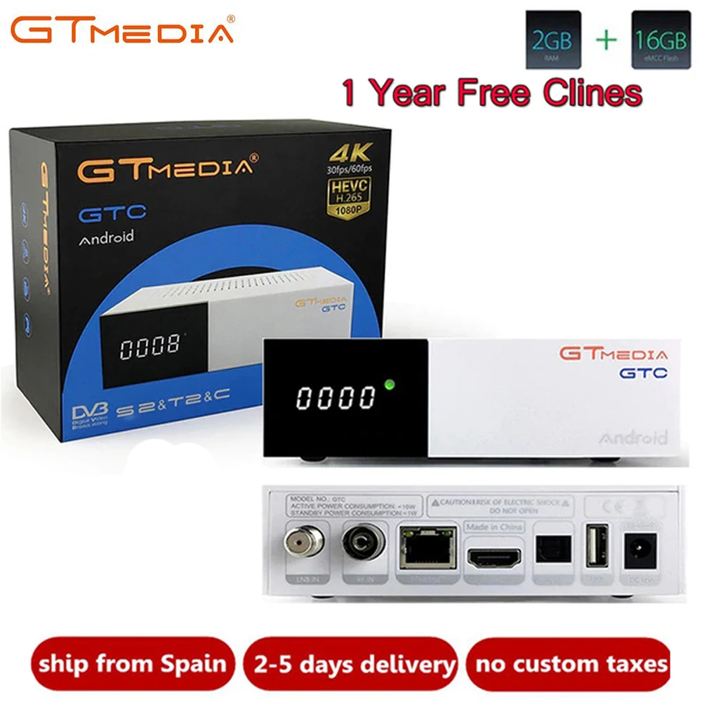 

GTmedia GTC Satellite Receiver DVB-S2 DVB-C DVB-T2 ISDB-T Amlogic S905D android 6.0 TV BOX 2GB RAM 16GB ROM BT4.0 Freesat GTC