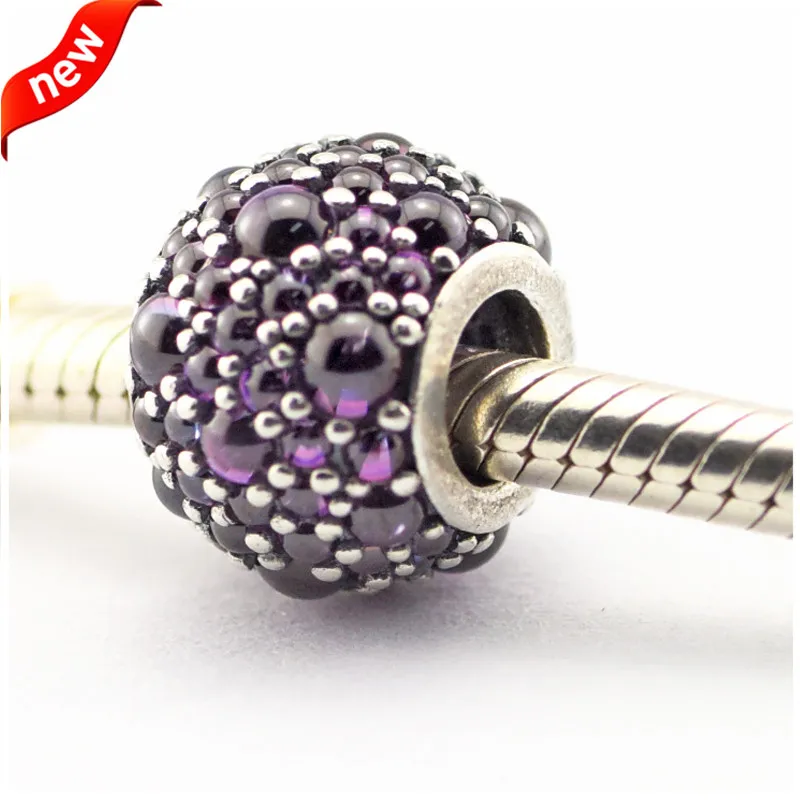 

100% 925 Sterling-Silver-Jewelry Purple Shimmering Droplets Charm Silver Beads for Jewelry Making DIY Fits Bracelet Charms F349A