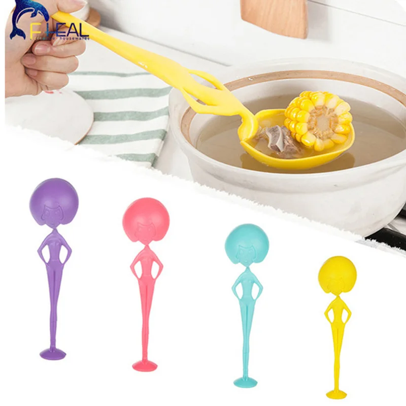 

FHEAL Novelty Soup Spoon Long Handle Can Stand Face Humanoid Kitchen Spoon Colander Cooking Tools Kitchen Accessories