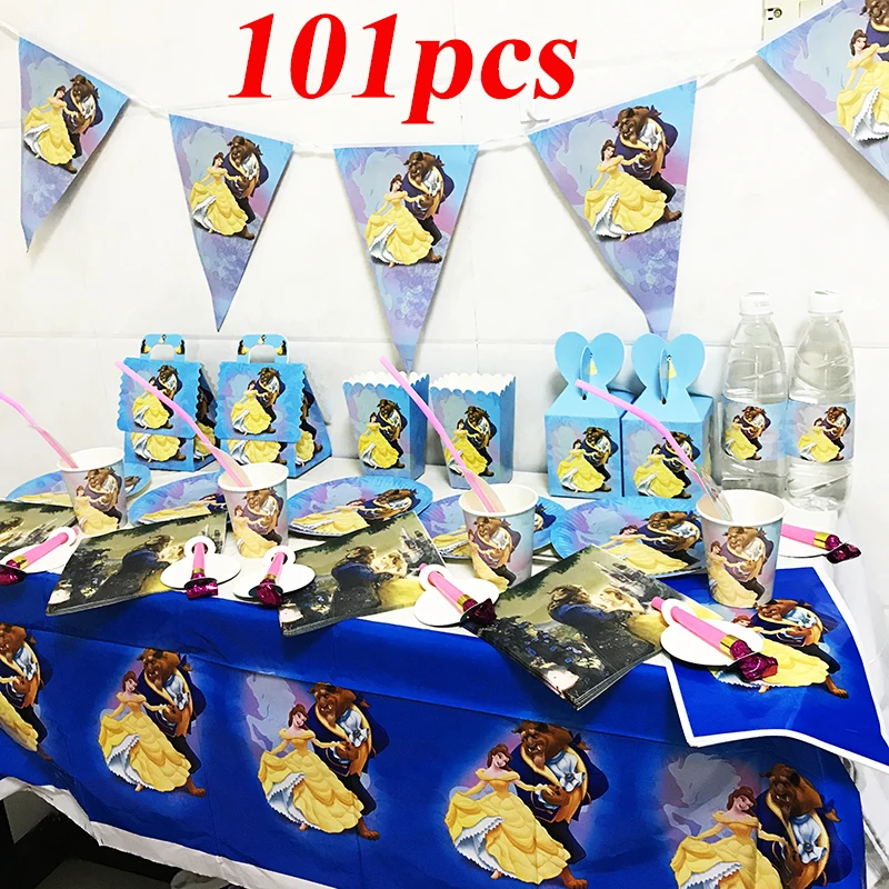 

127pcs Beauty and Beast disposable tableware set Beauty and Beast disposable plates Beauty and Beast themed birthday party set