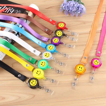 

5PC/lot High Quality Badge Reel Retractable Lanyard Reel Nylon Cord With Smiling Face For Badge Holder School Office Supplies