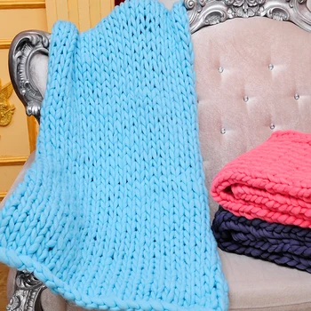 

1 pc Handmade Chunky Knitted Blanket Thick Yarn Wool Bulky Throws Blankets Knitted Blanket soft Warm Winter Sofa Bed Home Decor