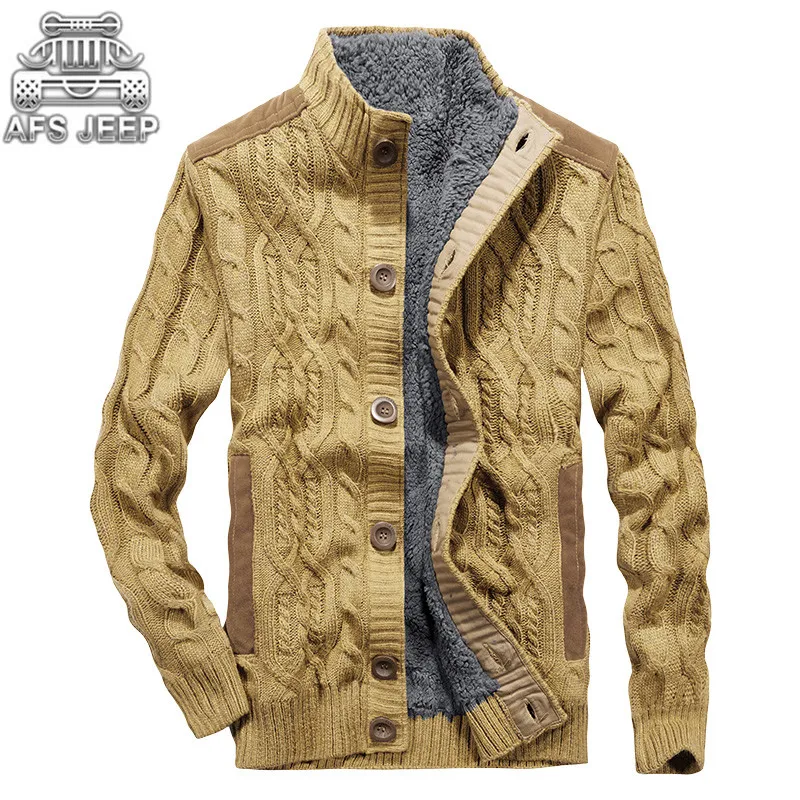 

Autumn Winter Men Sweaters Cardigan Coats and Jackets Warm Thick Fur Inside Shell Fabric Stand Collars vetement homme 2018