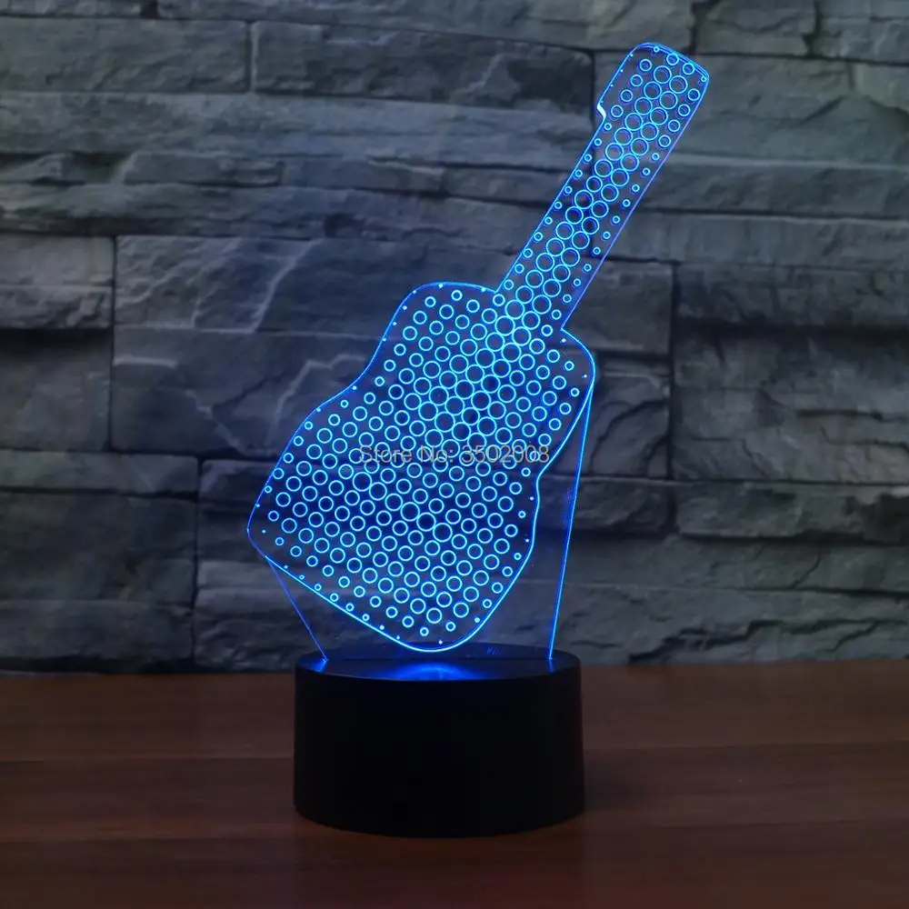 Креативный круглый кольцевой гитарный дизайн 3D маленький ночник 7 цветов