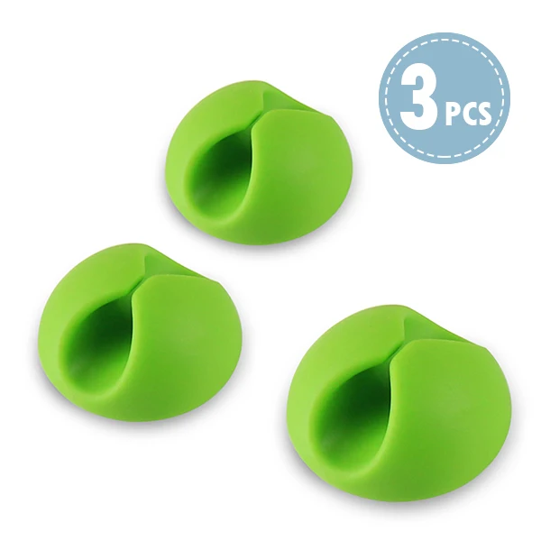 !ACCEZZ 3Pcs Round Clip phone Cable Wire Winder Desktop Mouse Earphone Tidy Organizer USB Cord Fixer Holder Collation Management Green