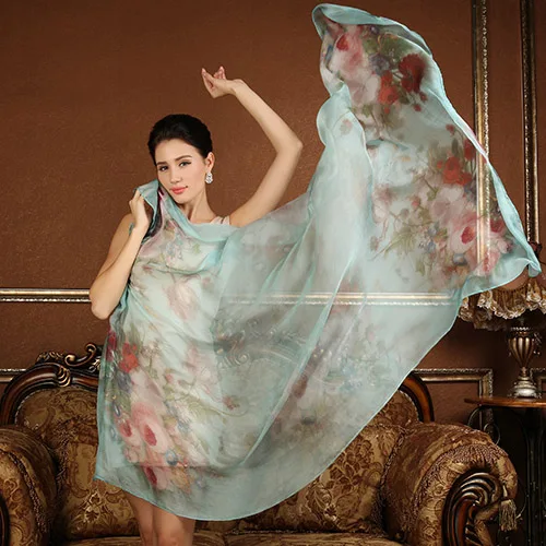 

High quality 100% silk scarf shawl wrap hijab for Women female floral pattern super big size 175x108CM Summer Beach Cover-ups