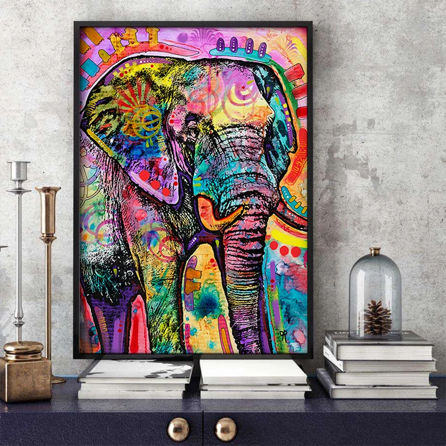 

Modern Abstract Animal Oil Painting on Canvas Wall Art Picture Colorful Elephant Canvas Poster Prints Paintings For Home Decor