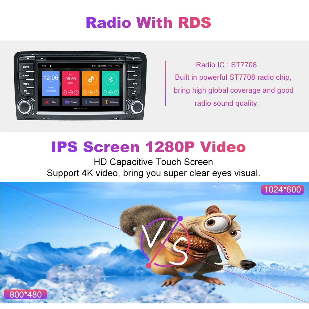 Excellent Car DVD Player 2din Android 9.0 Head unit For Audi A3 8P S3 RS3 Radio 2003 2004 2005 2006 2007 2008 2009 20102011 Multimedia GPS 9