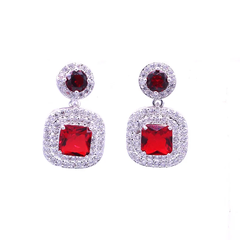 red JINYAO модные очаровательные серебряные цвета красный AAA CZ Циркон Висячие серьги для женщин Свадебная вечеринка ювелирные изделия женские аксессуары - Окраска металла: red