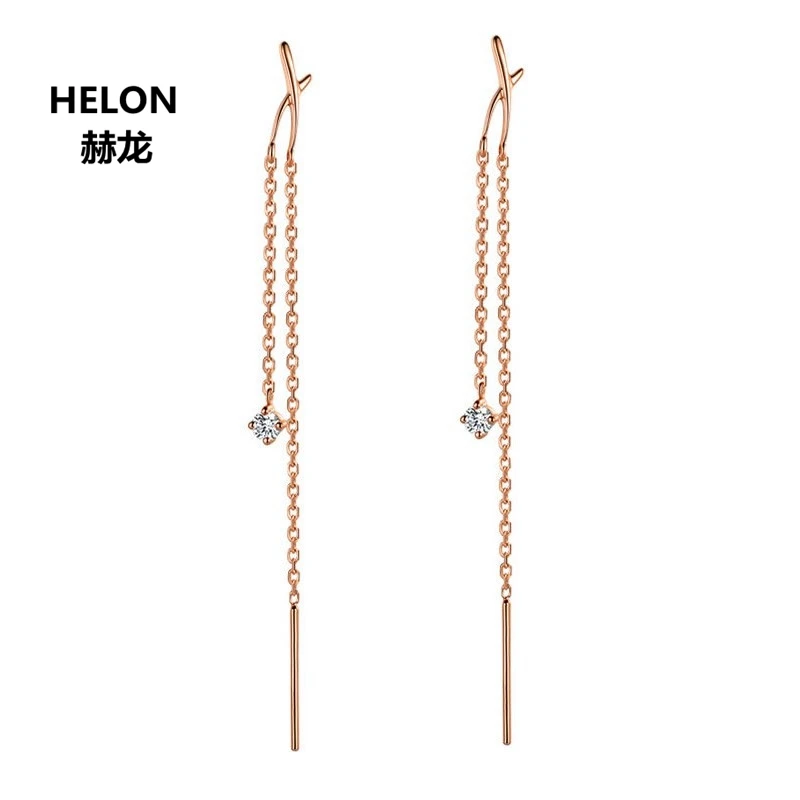 

Solid 18k Rose Gold Women Natural Diamonds Drop Earrings Engagement Wedding Fine Earrings Jewelry Gift