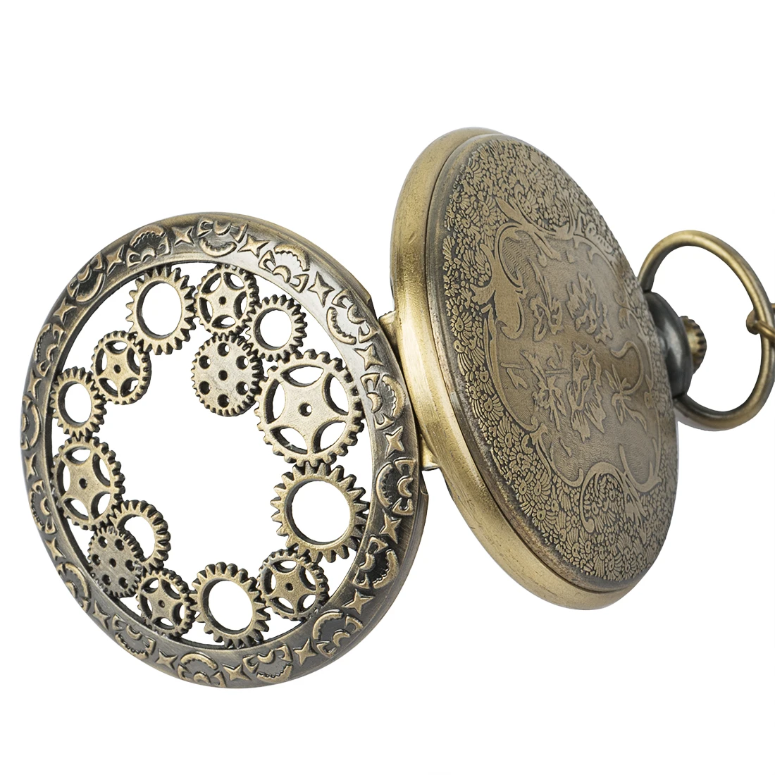 Ретро Бронзовая шестеренка полые карманные часы с цепочкой для мужчин ожерелье в стиле стимпанк подарок для любителей Бесплатная доставка