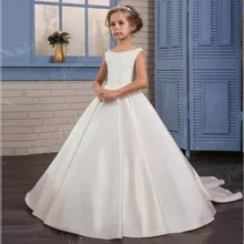 Высококачественное атласное платье принцессы; платье с цветочным узором для девочек на свадьбу; детская официальная одежда с открытой спиной; платье для первого причастия
