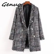 Осенне-зимнее длинное женское пальто из натурального жемчуга, с кисточками, без застежек, легкое шерстяное Свободное пальто в клетку