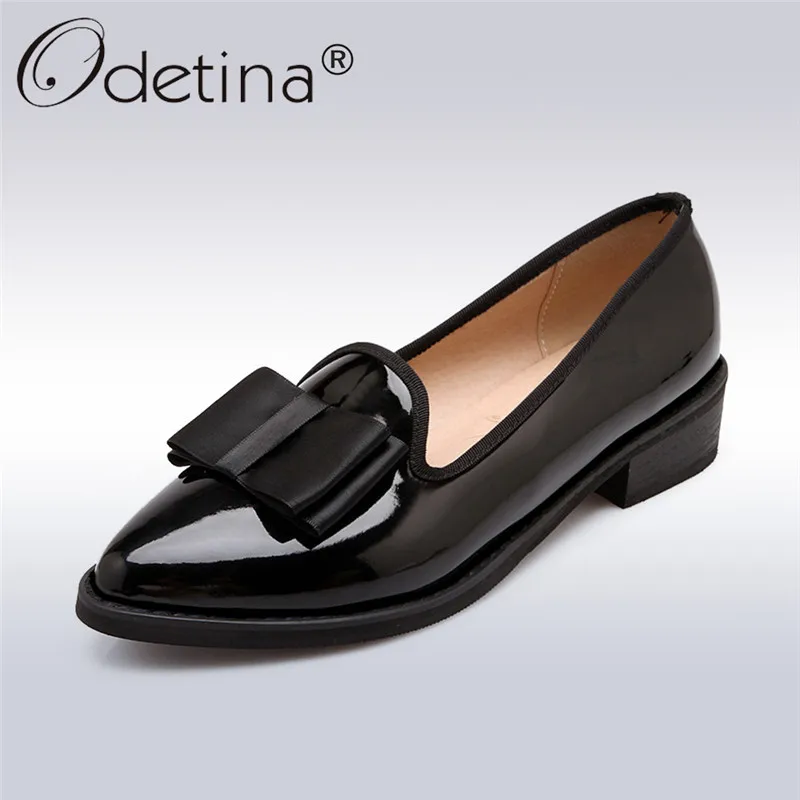 Odetina/2018 новые модные женские туфли на низком каблуке лодочки для отдыха с острым