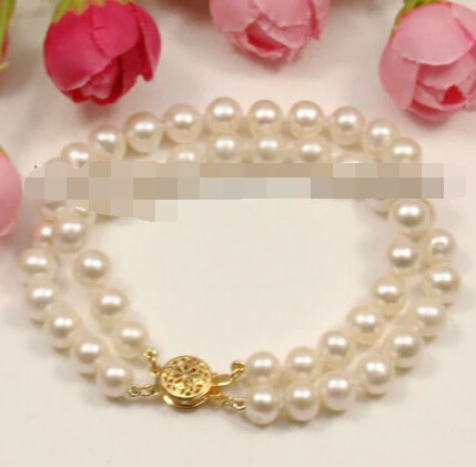 

0543 2 ROWS WHITE PINK BLACK AKOYA ROUND PEARL BRACELET