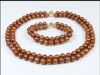 

Jewelry 001529 Genuine 2 row 9-10MM AAA SOUTH SEA chocolate Pearl Necklace Bracelet 14K 17-18" (A0513)