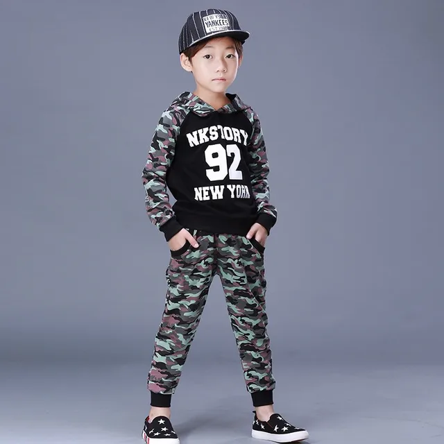Fashion girls and boys clothing set casual long sleeve camouflage kids