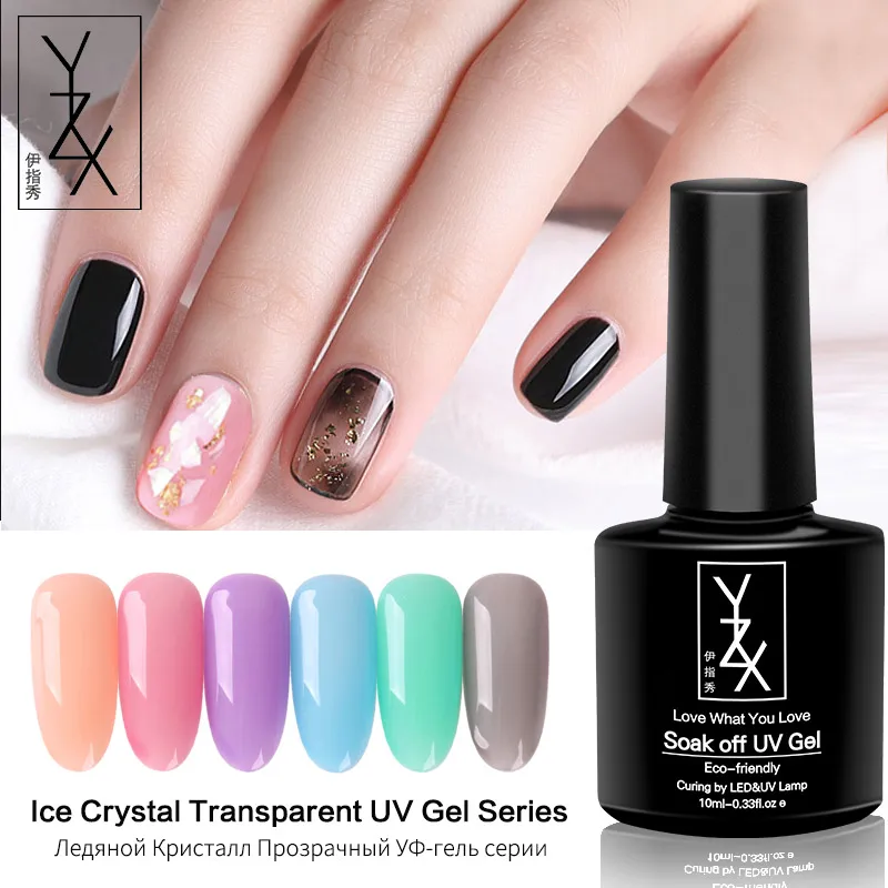 

YZX 6Pcs Different Light Colors Soak Off Nail Art UV Enamel Ice Crystal Transparent Nail Gel Series Clear Black Varnish Hot Sale