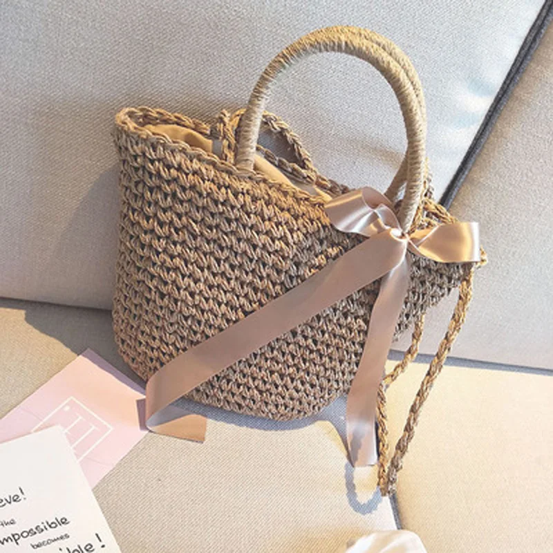 

Women Handbag College Manual Simple Designer Colored Braided Straw Bag Department Leisure Female Package Handbags and Purses