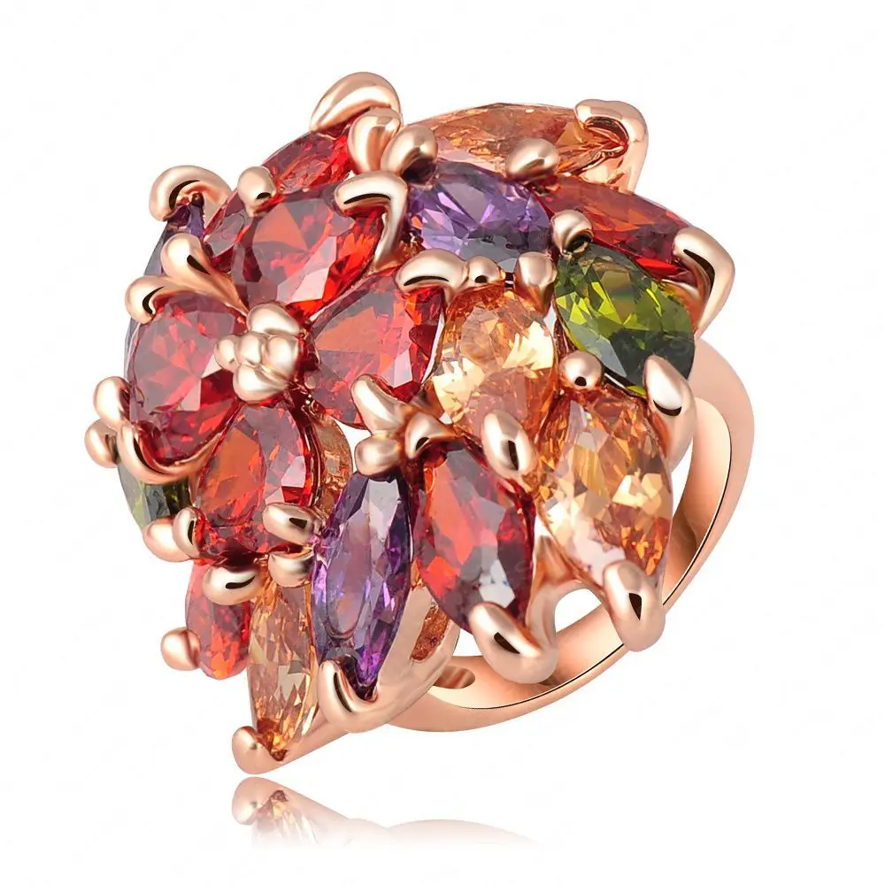 Fashion Rings Colourful Flower Shape Wedding 18K Rose Gold Plate Exaggerated Engagement For Women Ri-HQ0271 | Украшения и