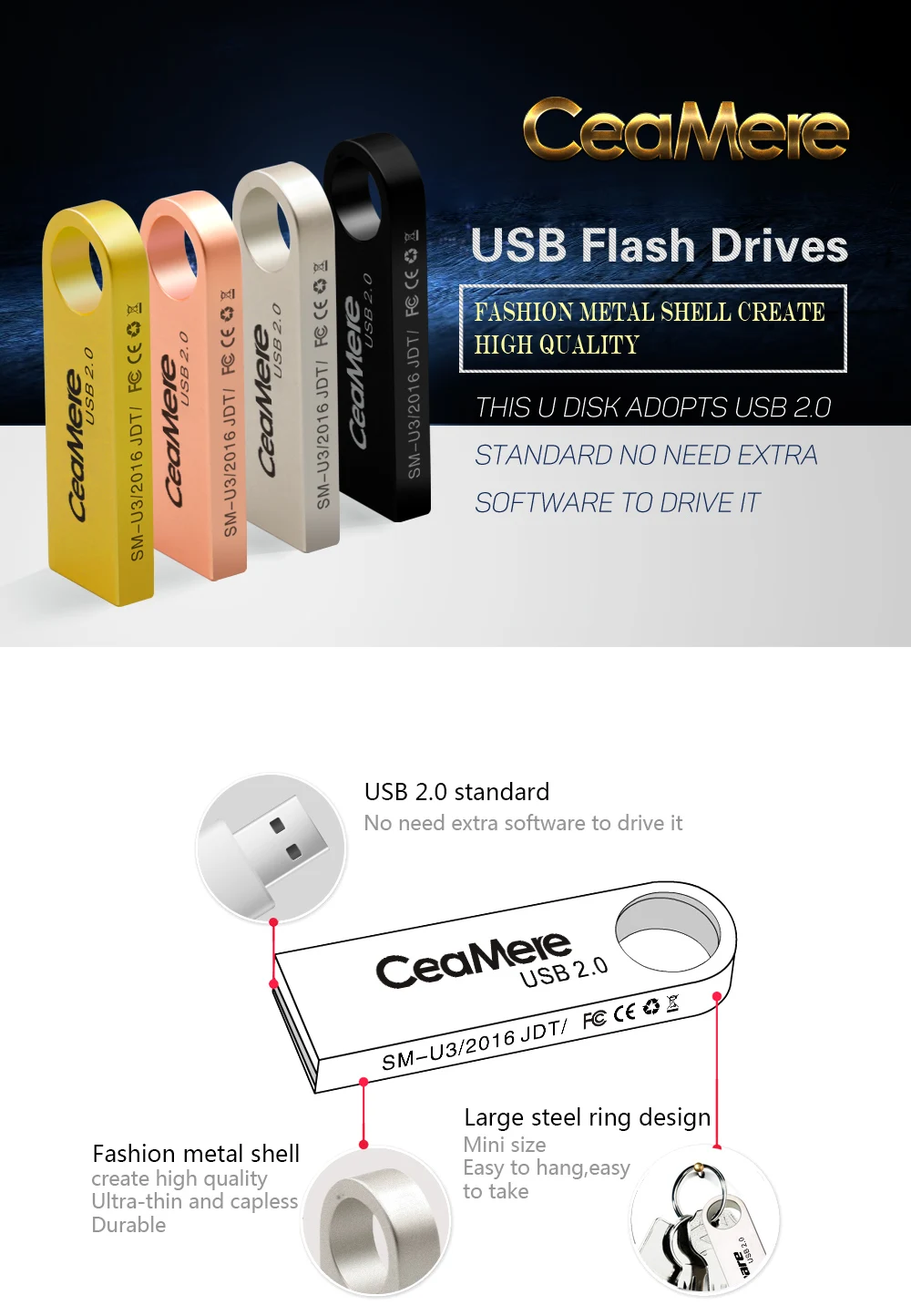 CeaMere C3 USB флеш-накопитель 16 Гб/32 ГБ/64 ГБ флеш-накопитель Флешка флеш-диск USB 2,0 карта памяти USB диск 3 цвета USB флеш-накопитель