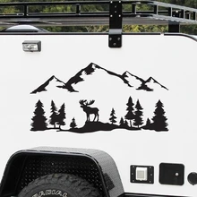SUV RV Camper Offroad geyik ağaçları orman dağ siluet vinil sanat etiket araba dekor açık havada yürüyüş çıkartmaları dekorasyon