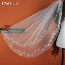 Бисерный кончик пальцев свадебная фата аксессуар для волос один слой с расческой стиль настоящая фотография Epacket