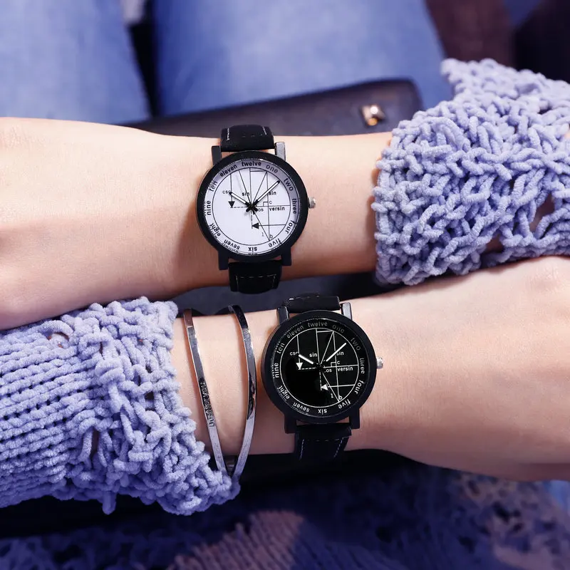 Hot Fashion Classics Black Leather Lover's Watches Creative Couple Gift For Lovers Geometric Quartz Luxury Band Wristwatch Hot Fashion Classics Black Leather Lover's Watches Creative Couple Gift For Lovers Geometric Quartz Luxury Band Wristwatch