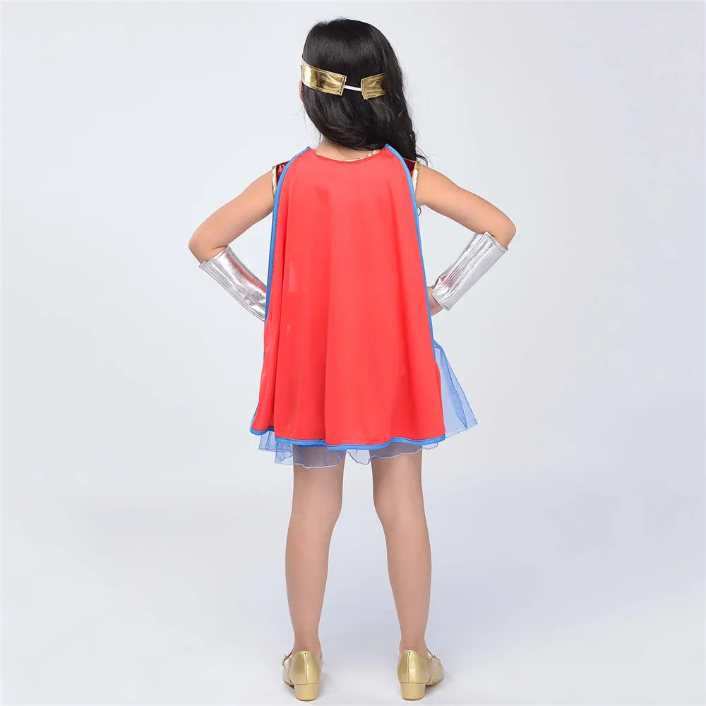 Deluxe Wonder Woman Costume for Kids Girls Classic Premium Supergirl Costume DC Comic Superhero Fan