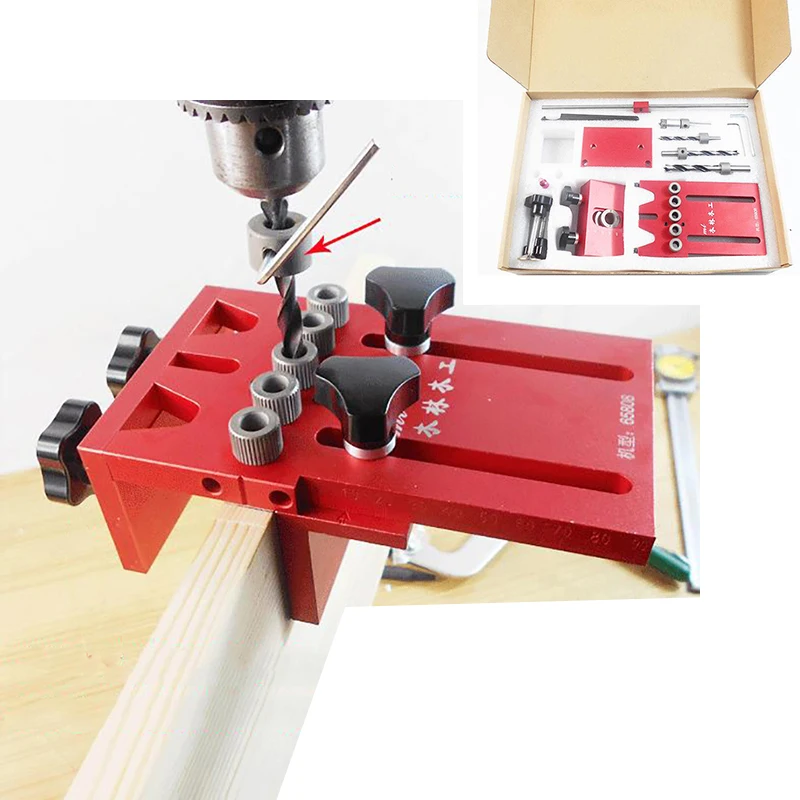 

Log Tenon Hole Punch Combo/Triple Punch Locator Dowelling Jig for Furniture Fast Connecting Cam Fitting Woodworking Drill Guide