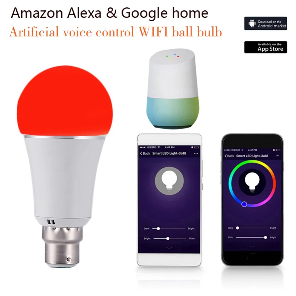 7 Вт Беспроводной WiFi Smart светодио дный лампы B22 RGB лампы Поддержка Alexa Google домой голос Управление 9 Вт светодио дный лампа