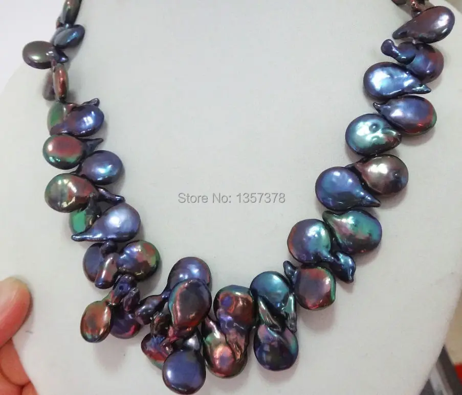 

bjc 000585 NATURAL SOUTH SEA GENUINE BLACK PEACOCK MULTICOLOR PEARL NECKLACE