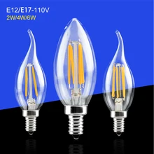 E12/E17 mum lamba 2 W 4 W 6 W LED Lamba kısılabilir filaman COB Ampul Işık 120 V 110 V 100 V Led Işıkları Kristal Avize Aydınlatma