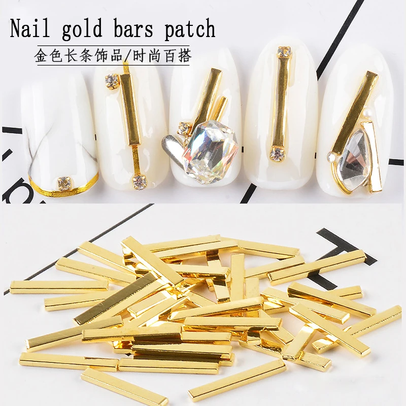 100Pcs/box Nail Art Rivets Gold Charms Metal Rivet 3D Nail Decoration Rectangles Alloy Studs DIY