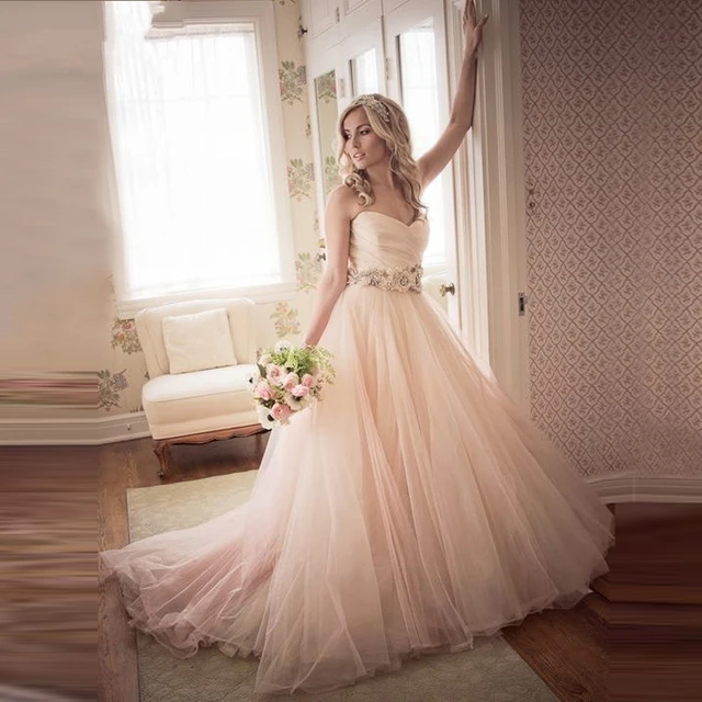 Online A Tulle Line Floor Length Sweetheart Blush Light Pink A Tulle Line Floor Length Sweetheart Blush Light Pink Wedding Dress Bride Gowns Vestido De Noiva Robe Bridal Mariage