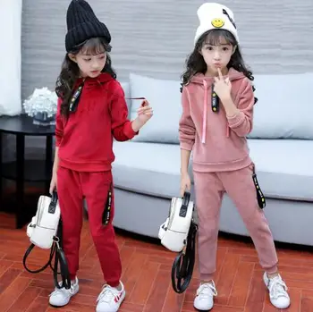 

Children Clothing Sets Autumn Winter Baby Girl Sports Suit Velvet Hoodies Coat + Pant Sets Kids Tracksuits Girls Clothes Suits