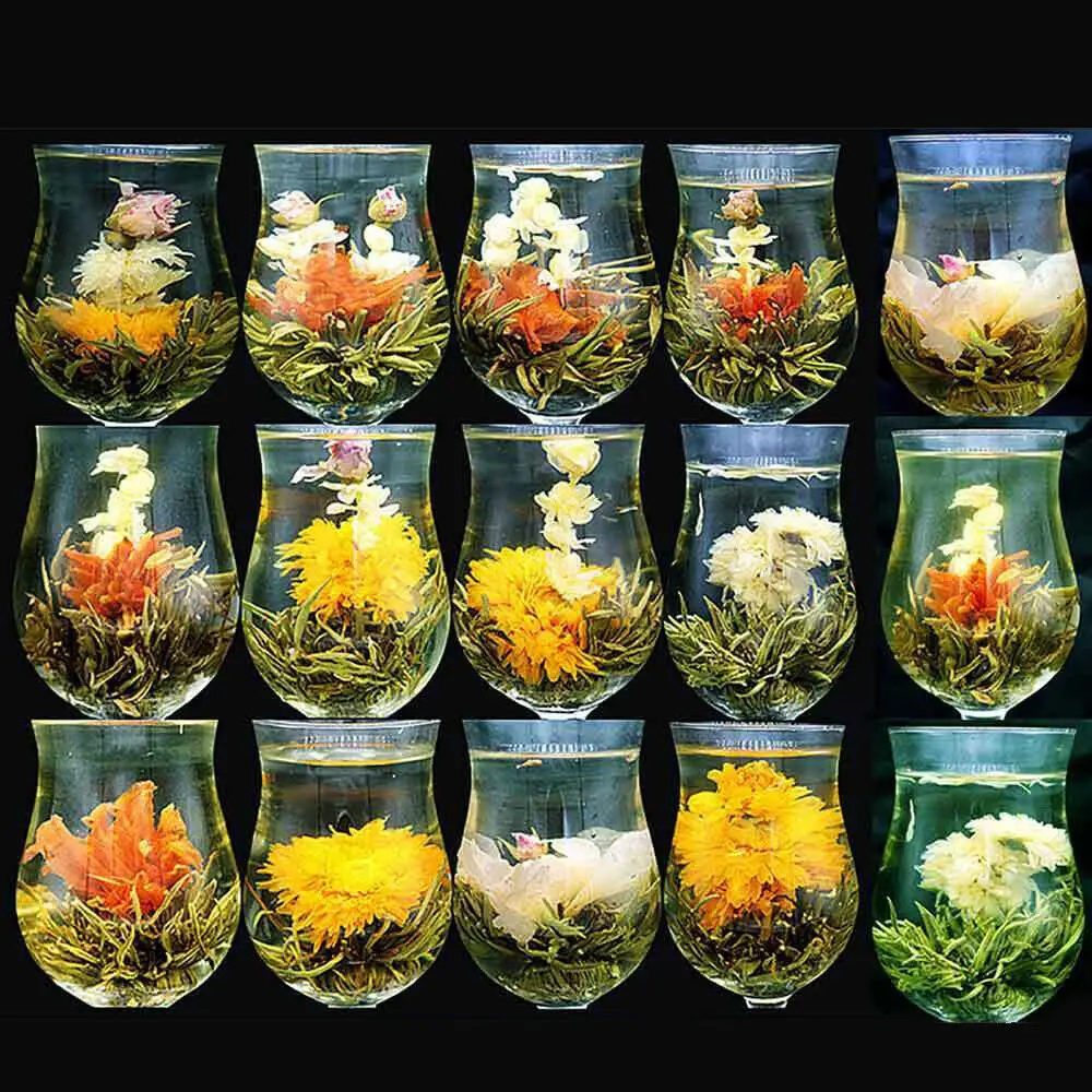 

16 Pieces 16 Kinds Chinese Blooming Flower Tea Green Tea Ball Artistic Blossom Flowers Tea China Blooming Tea
