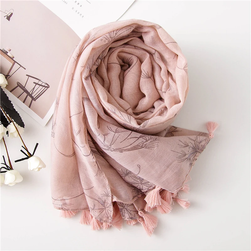 Marte& Joven модный розовый шарф с принтом одуванчика и кисточками для женщин, элегантные весенне-Осенние Теплые шали из пашмины, прекрасный женский хиджаб