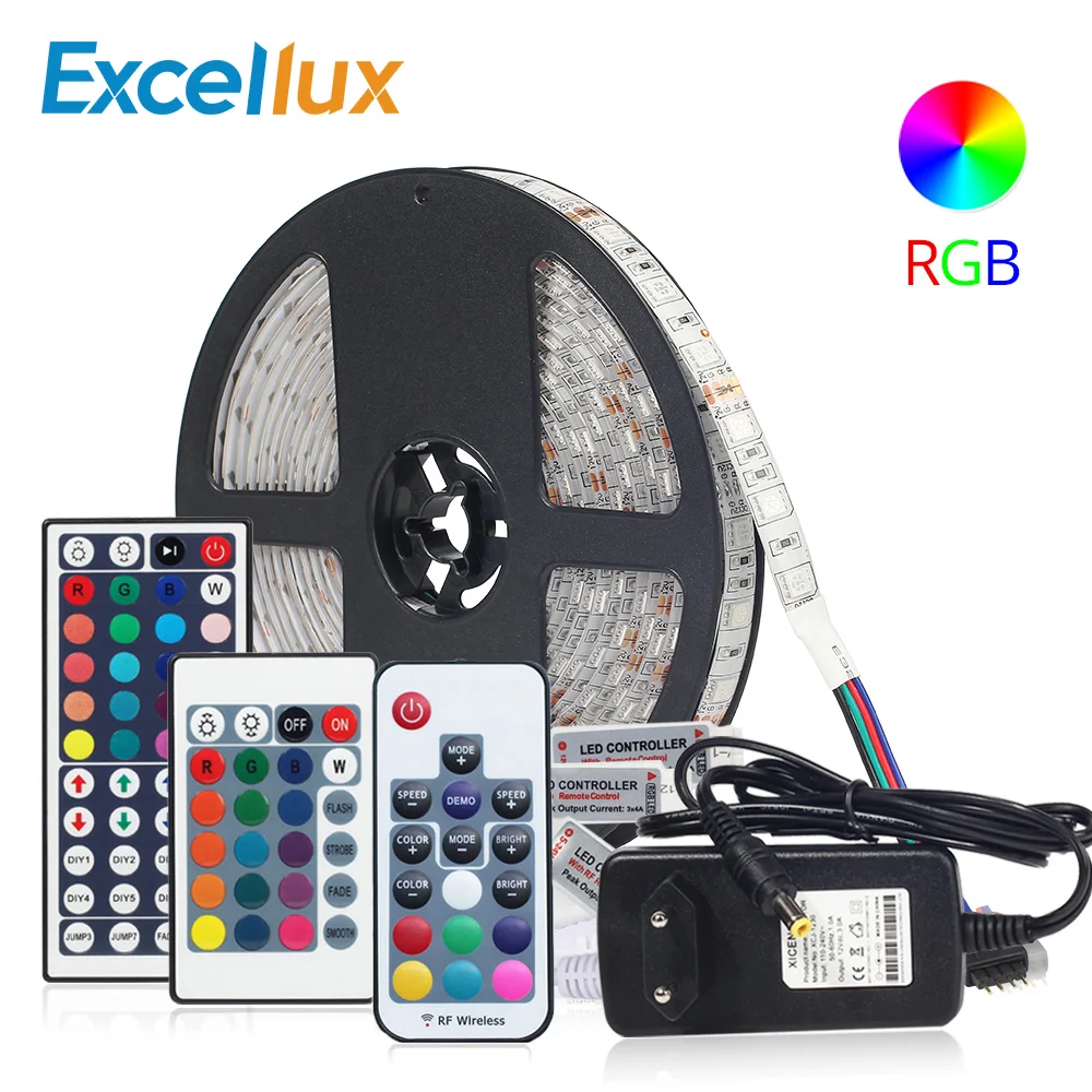 cheap 5050 RGB LED Strip led Light Diode Tape 220V Waterproof 60leds m led flexible light Led RF IR Controller DC 12V adapter set