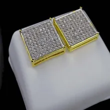 Micro pave AAA кубического циркония 8*8 квадратная Корона cz золото Винт Назад золотые серьги для мужчин