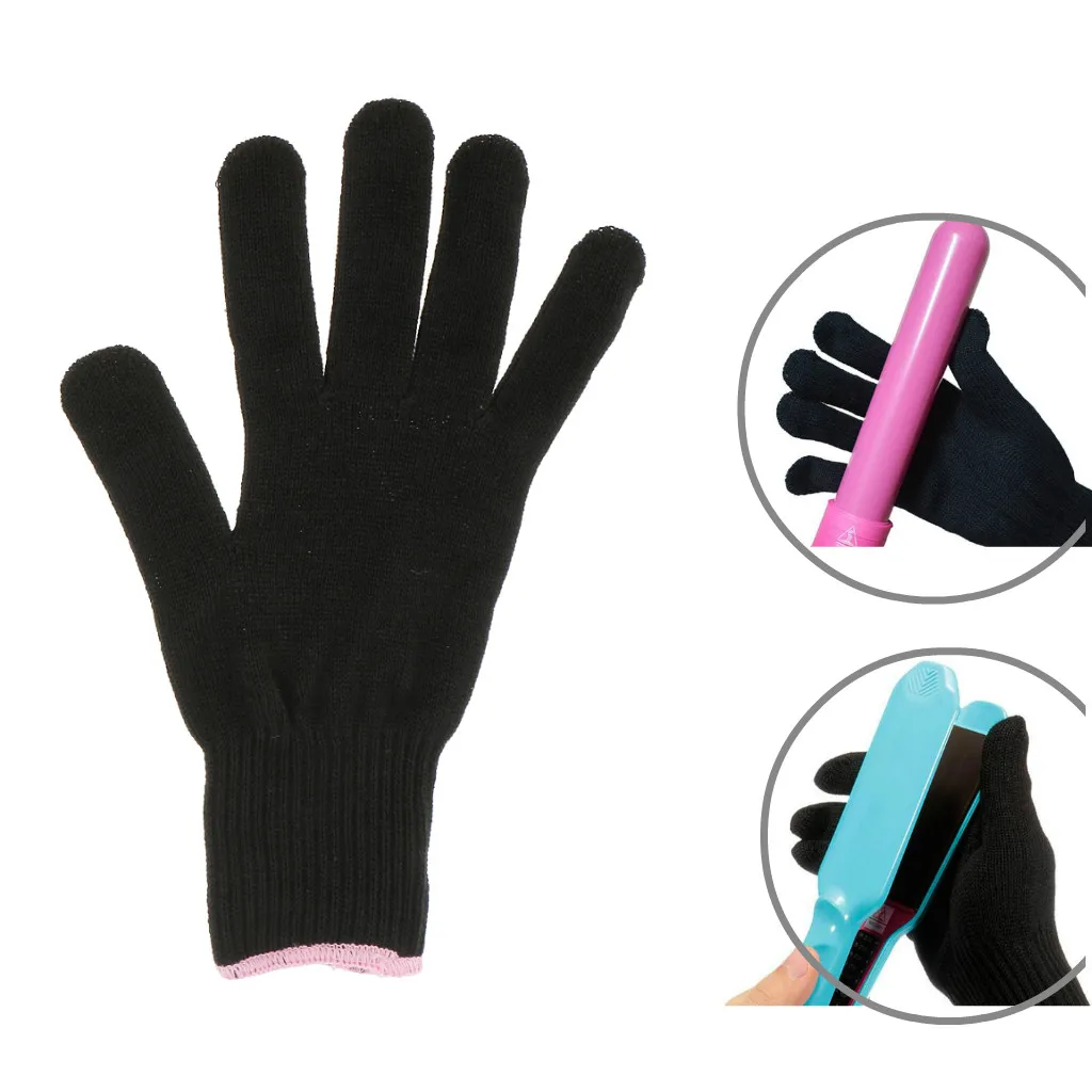 1 Pair Heat Resistant Gloves Hand Protection For Curling Flat Straightener Iron Black