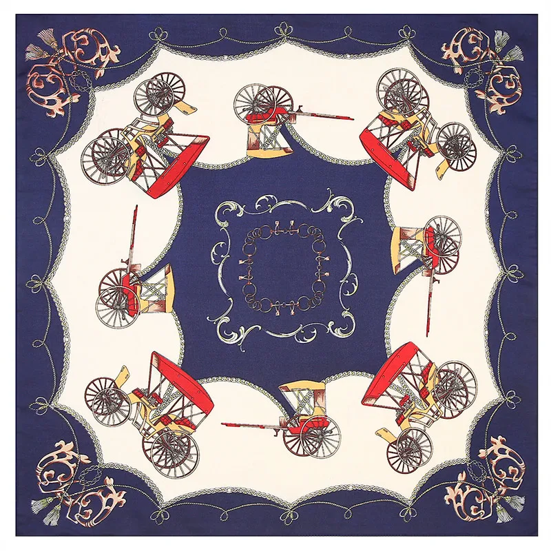 

POBING 100% Silk Scarf Woman Carriage Chain Print Square Scarves Luxury Bandanas Small Hijab Foulards Lady Tie Headband 53x53CM
