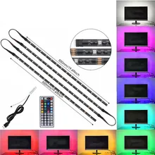 ТВ фоновая полоса светильник ing Kit 4X50 см 2x50 см+ 2x100 см DC5V USB RGB Светодиодная лента светильник 5050 SMD Светодиодная лента+ пульт дистанционного управления 44key