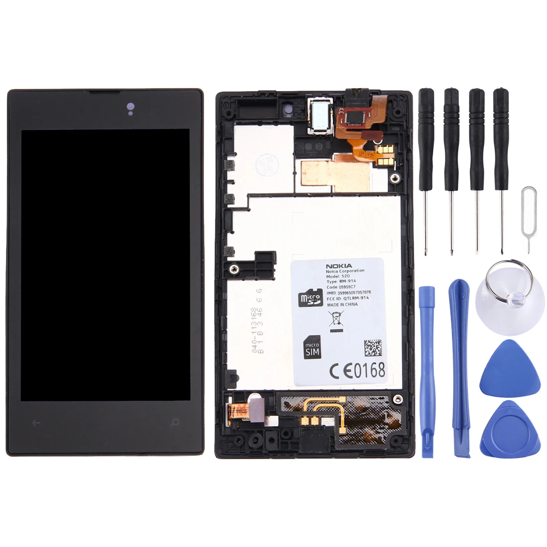 100% Testato Parti Di Riparazione Per Nokia Lumia 520 Display Lcd + Touch Screen Del Pannello Di Vetro Assembly + Frame + Strumenti